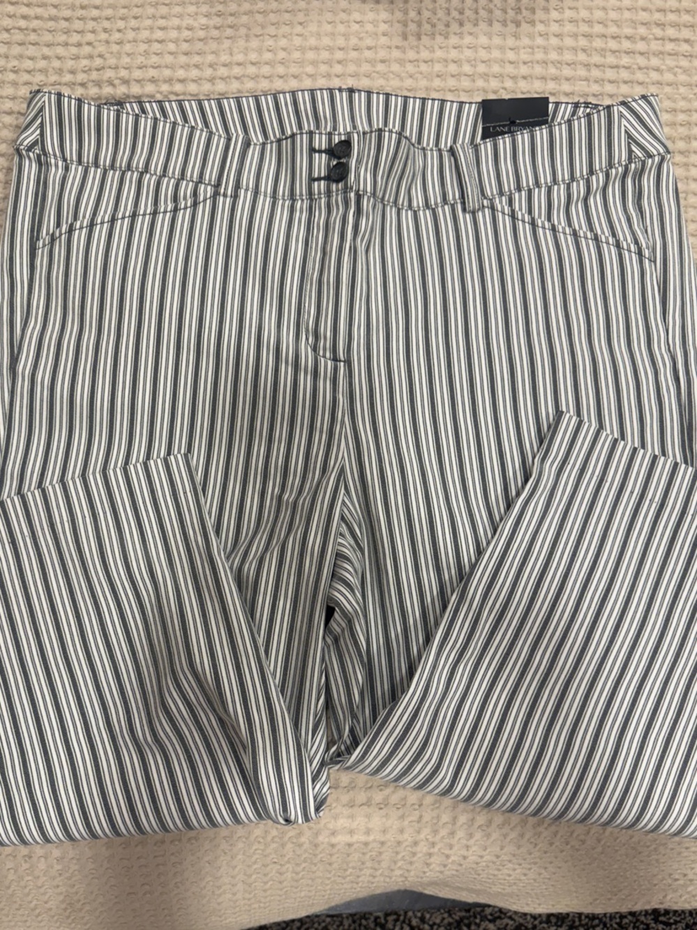 Lane Bryant gray and White Vertical Stripe Cropped Pants